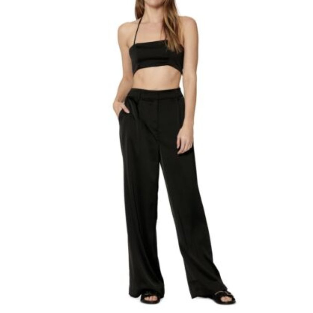 Bar III Women's Satin Wide Leg Pants (8, Deep Black)